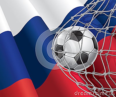 Soccer Goal. Russian flag with a soccer ball. Vector Illustration