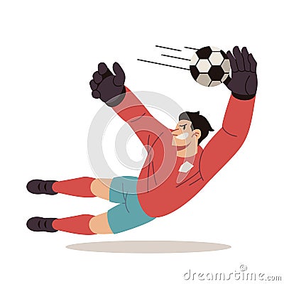 Soccer Goalkeeper Dives to Catch the Ball Vector Cartoon Illustration Vector Illustration