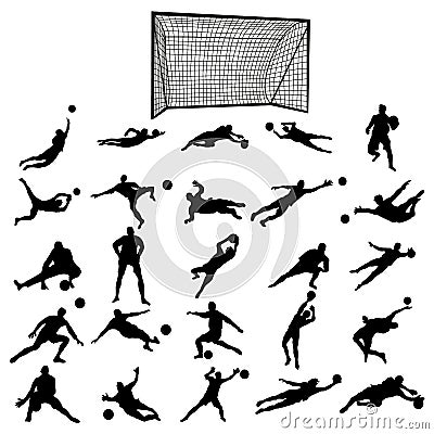 Soccer goalkeeper silhouette set Vector Illustration