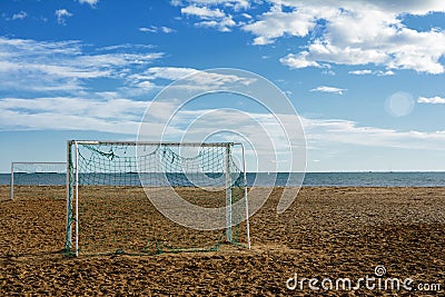 Soccer goals on the beach Stock Photo