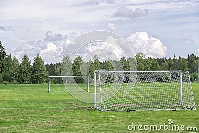 Soccer Goals on Soccer Pitch Stock Photo