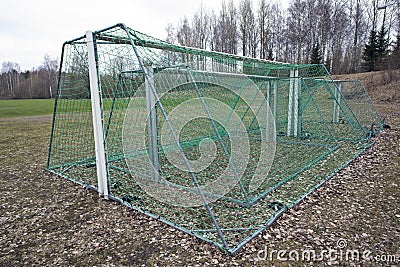 Soccer goals in storage waiting for the summer Stock Photo