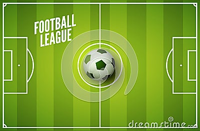 Soccer grass field background. Football green field with ball. Sport stadium area Vector Illustration