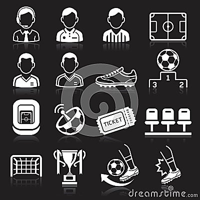 Soccer icons on black background. Vector Illustration