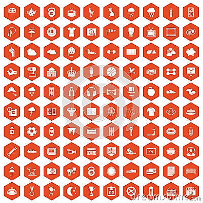 100 soccer icons hexagon orange Vector Illustration