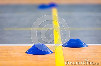 Soccer Indoor Marker on Pitch Yellow Sideline Stock Photo