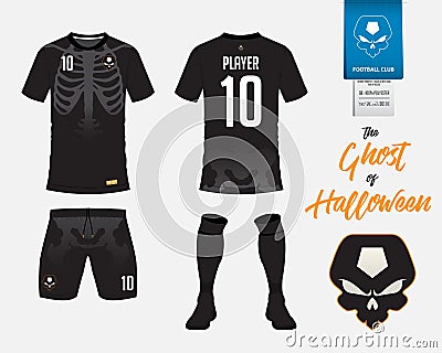 Soccer jersey or football kit template in Skeleton in Halloween concept Vector Illustration