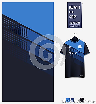 Soccer jersey pattern design. Geometric pattern on blue abstract background for soccer kit, football kit, e-sport, basketball. Vector Illustration