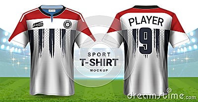 Soccer Jersey and Sportswear T-Shirt Mockup Template, Realistic Graphic Design Front and Back View for Football Kit Uniforms Vector Illustration