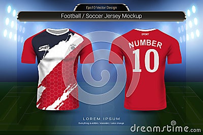 Soccer jersey and t-shirt sport mockup template, Graphic design for football kit or activewear uniforms Vector Illustration