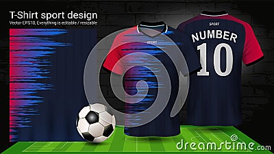 Soccer jersey and t-shirt sport mockup template, Graphic design for football kit or activewear uniforms Vector Illustration