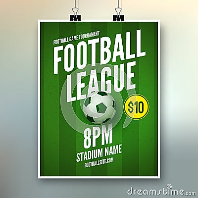 Soccer league flyer design template. Soccer poster invitation football sports Vector Illustration