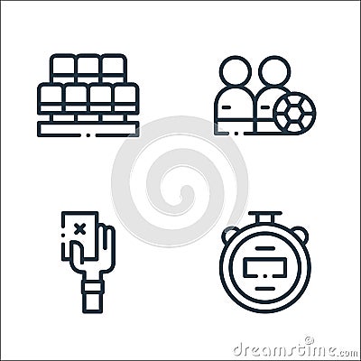Soccer line icons. linear set. quality vector line set such as stopwatch, card, players Vector Illustration