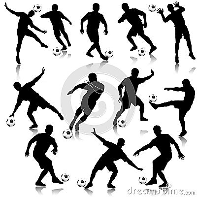 Soccer man silhouette set Vector Illustration