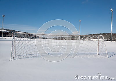 Soccer pitch in winter Stock Photo