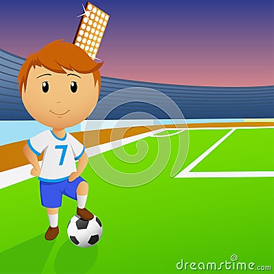 Soccer player with ball on the stadium Vector Illustration