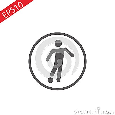 Soccer player kicking the ball detailed silhouette . Football forward icon. sticik Vector Illustration