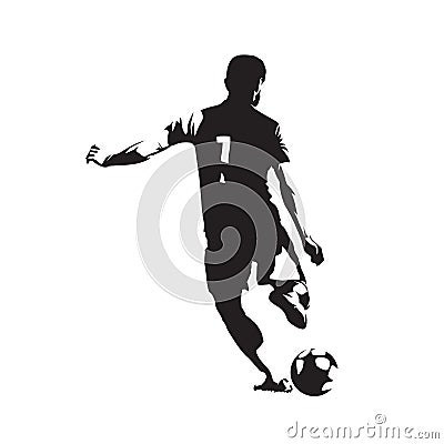 Soccer player kicking ball, isolated vector silhouette Vector Illustration