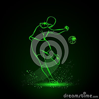 Soccer player kicks the ball. Back view. Vector Illustration