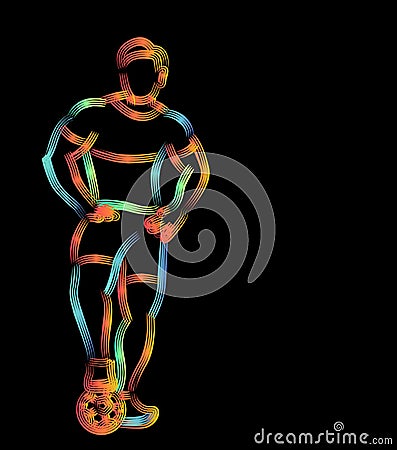 Soccer Player Man Standing - Line Art Design Vector Illustration