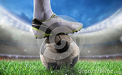 Soccer player with soccerball at the stadium ready for World cup Stock Photo