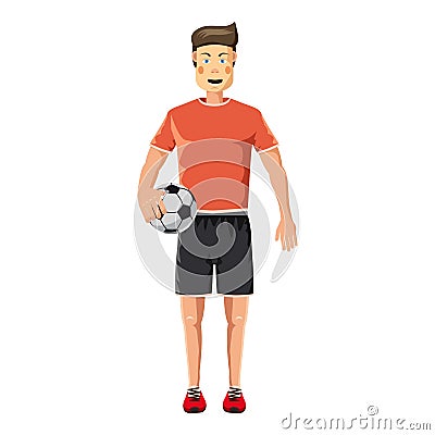 Soccer player standing with soccer ball icon Vector Illustration