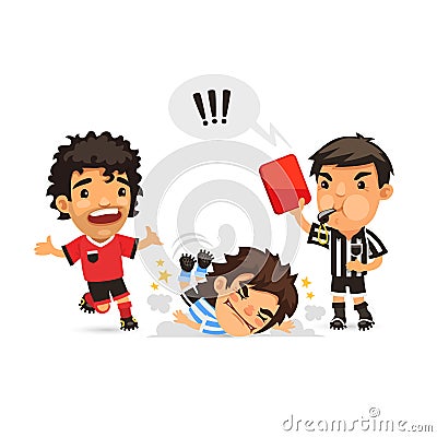 Soccer player who making tackle foul and Referee Vector Illustration