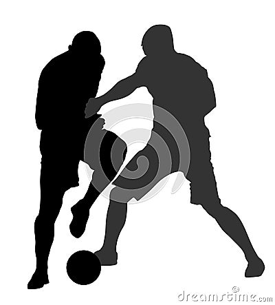 Soccer players in duel vector silhouettes. Football player silhouette. Stock Photo