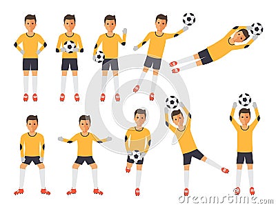 Soccer players, football goalkeeper in actions Vector Illustration
