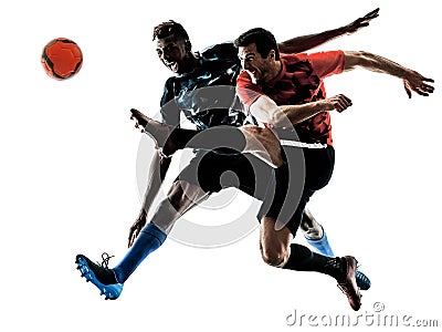 Soccer players men isolated silhouette white background Stock Photo