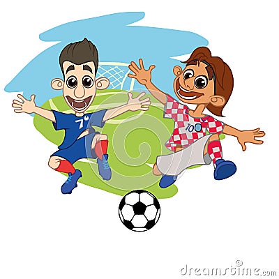 Soccer players play the ball at the stadium Croatia France Vector Illustration