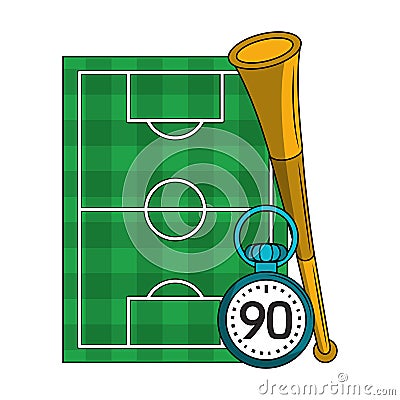 Soccer playfield with horn and timer symbols Vector Illustration