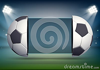 Soccer scoreboard with balls on the stadium field Vector Illustration