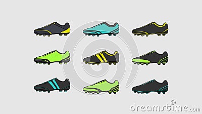 soccer shoes set with various motif and color Vector Illustration