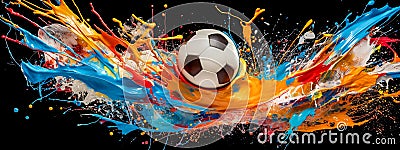 soccer sport, football ball, black art watercolors colorful banner Stock Photo