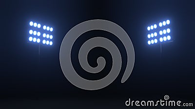 Soccer stadium lights reflectors against black background. Stock Photo