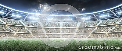 Soccer stadium. Professional sport arena. Night stadium under the moon with lights. Panorama Stock Photo