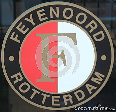 Fllag of Feyenoord at the soccer stadium in Rotterdam named de Kuip. Editorial Stock Photo