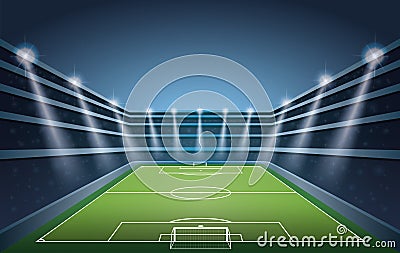 Soccer Stadium with spot lights. Stock Photo