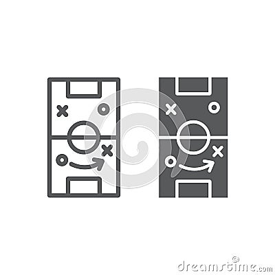 Soccer strategy line and glyph icon, game and field, football tactic sign, vector graphics, a linear pattern on a white Vector Illustration