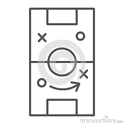 Soccer strategy thin line icon, game and field, football tactic sign, vector graphics, a linear pattern on a white Vector Illustration