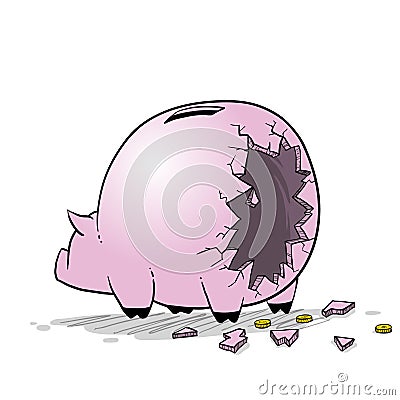 Broken piggy bank with no money Vector Illustration