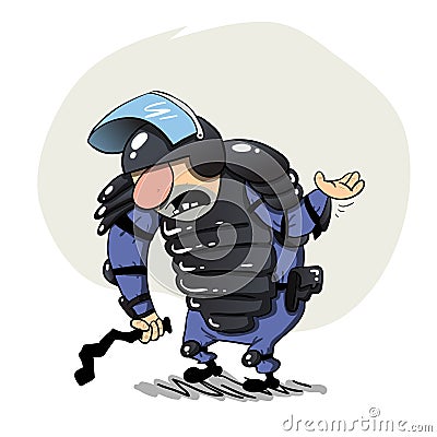 Riot police officer ready for violent protest Vector Illustration