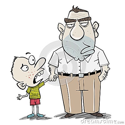 Little kid annoying his bored father Vector Illustration