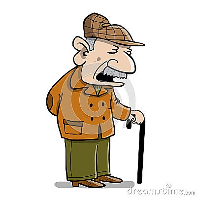 Old man with moustache and cain Stock Photo