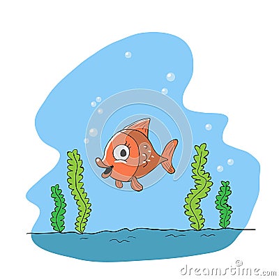 Cute little orange fish swiming in water Stock Photo