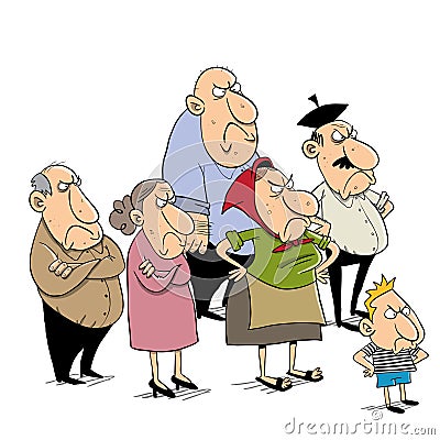 Mad family members waiting for explanations Stock Photo