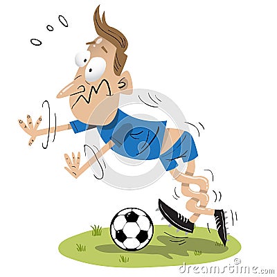 Soccer player triping over foot ball Stock Photo