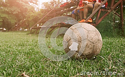 Soccer sunset and old football Stock Photo