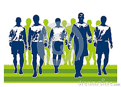 Soccer team players going to match Vector Illustration